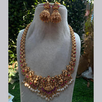 Royal Kundan Jewellery Gold Plated Pota Stone And Pearl Temple Long Necklace Set