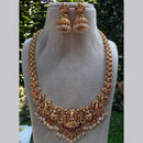 Royal Kundan Jewellery Gold Plated Pota Stone And Pearl Temple Long Necklace Set
