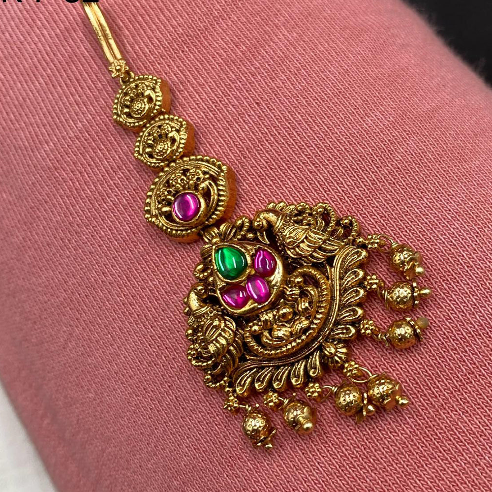 Royal Kundan Jewellery Gold Plated Pota Stone And Beads Maangtikka