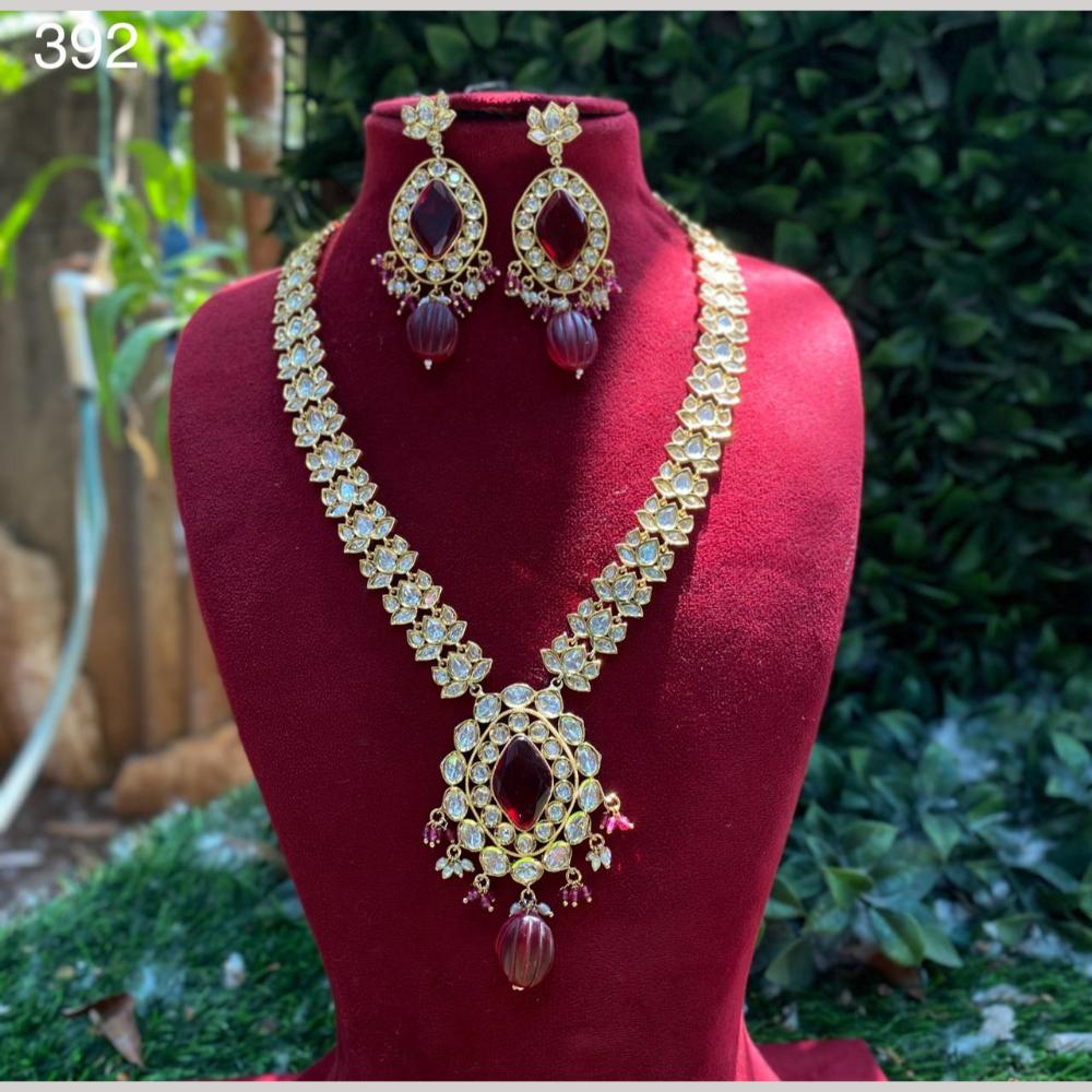 Royal Kundan Jewellery Gold Plated Polki Kundan Stone And Beads Necklace Set