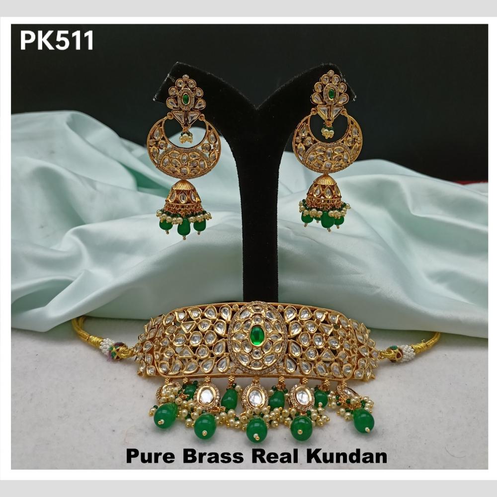 Royal Kundan Jewellery Gold Plated Kundan Stone And Beads Choker Necklace Set
