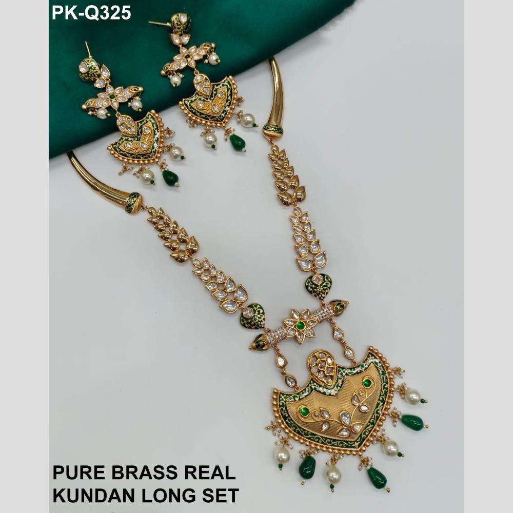 Royal Kundan Jewellery Gold Plated Polki Kundan Stone And Beads Long Necklace Set