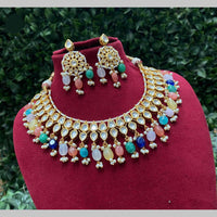 Royal Kundan Jewellery Gold Plated Kundan Stone And Beads Necklace Set