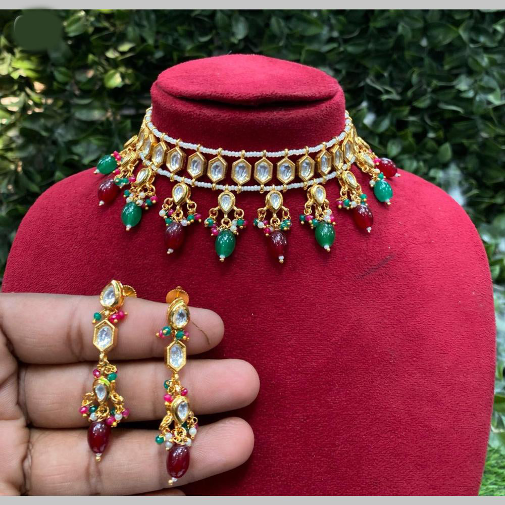 Royal Kundan Jewellery Gold Plated Kundan Stone And Beads Necklace Set