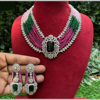 Royal Kundan Jewellery Silver Plated American Diamonds Necklace Set