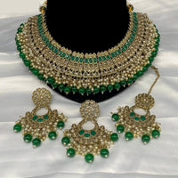 Royal Kundan Jewellery Gold Plated Crystal Stone And Beads Necklace Set