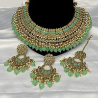 Royal Kundan Jewellery Gold Plated Crystal Stone And Beads Necklace Set