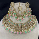 Royal Kundan Jewellery Gold Plated Crystal Stone And Beads Necklace Set