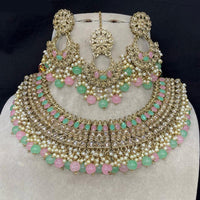 Royal Kundan Jewellery Gold Plated Crystal Stone And Beads Necklace Set