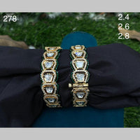 Royal Kundan Jewellery Gold Plated Polki Kundan Stone Openable Bangles Set