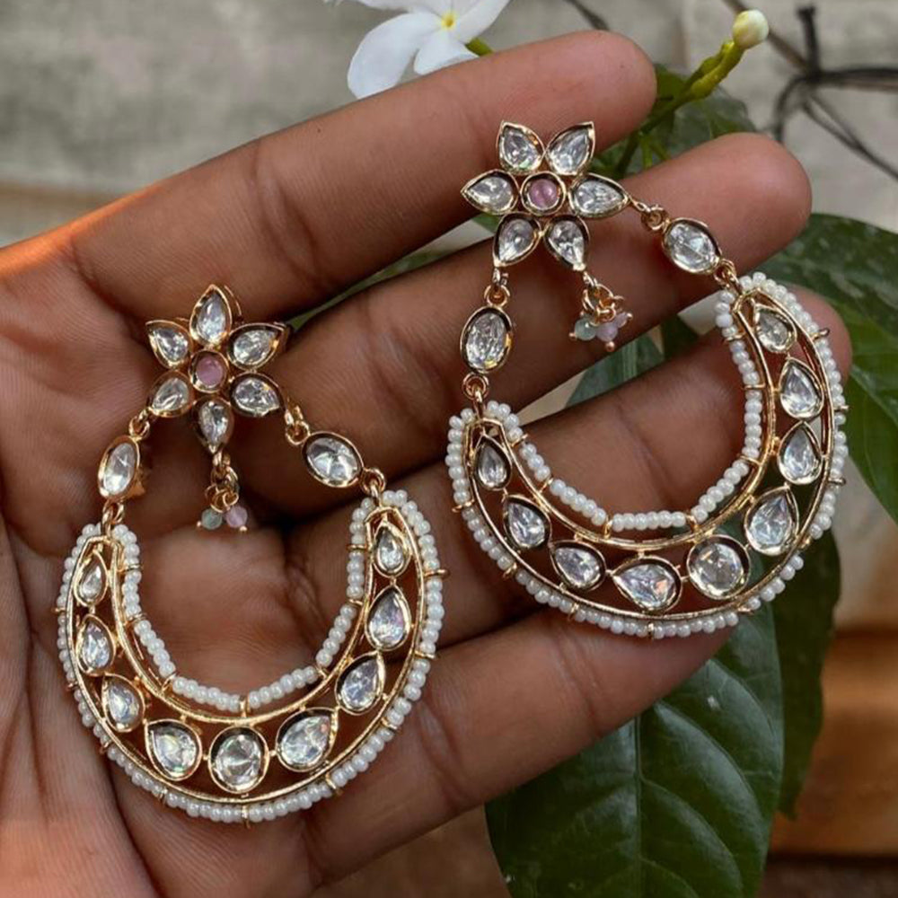 Royal Kundan Jewellery Gold Plated Kundan Stone And Pearls Dangler Earrings