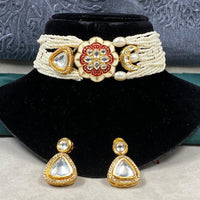 Royal Kundan Jewellery Gold Plated Kundan Stone And Pearls Meenakari Choker Necklace Set