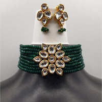 Royal Kundan Jewellery Gold Plated Kundan Stone And Beads Choker Necklace Set