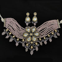 Royal Kundan Jewellery 2 Tone Plated Kundan Stone And Beads Choker Necklace Set