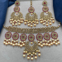 Royal Kundan Jewellery Gold Plated Crystal Stone And Pearls Choker Necklace Set