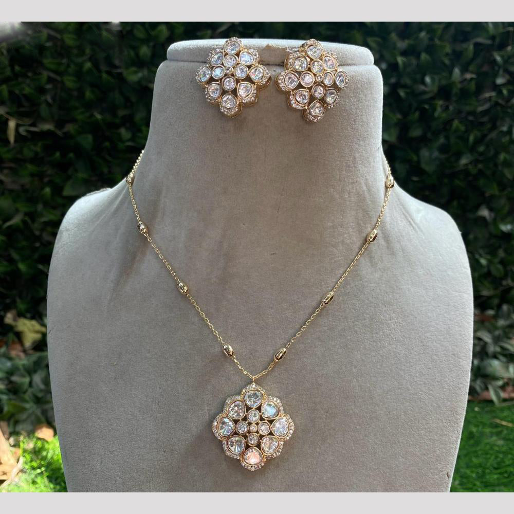 Royal Kundan Jewellery Gold Plated Polki Kundan Stone Chain Pendent Set