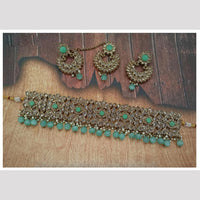 Royal Kundan Jewellery Gold Plated Crystal Stone And Beads Choker Necklace Set