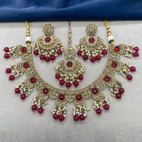 Royal Kundan Jewellery Gold Plated Crystal Stone And Beads Necklace Set