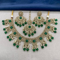 Royal Kundan Jewellery Gold Plated Crystal Stone And Beads Necklace Set