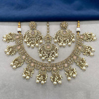 Royal Kundan Jewellery Gold Plated Crystal Stone And Beads Necklace Set