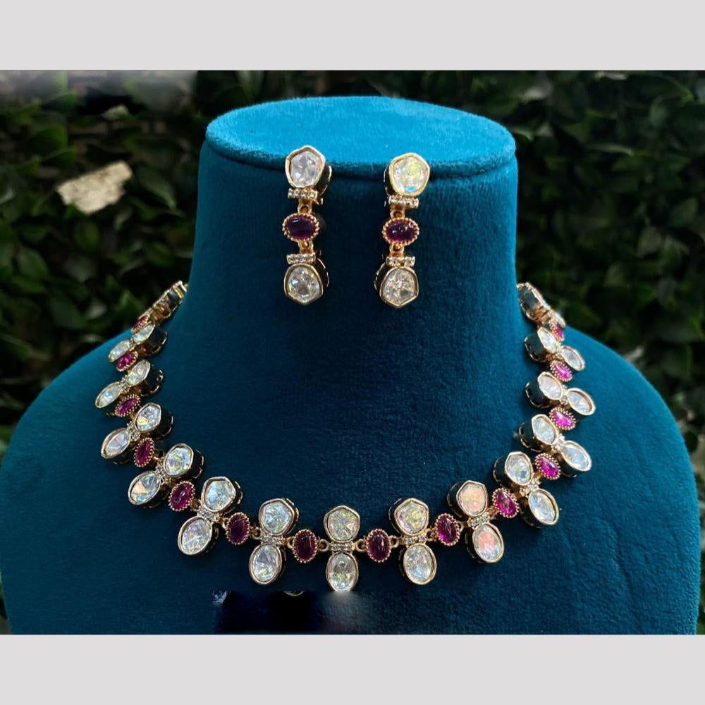 Royal Kundan Jewellery Gold Plated Polki Kundan Stone Necklace Set