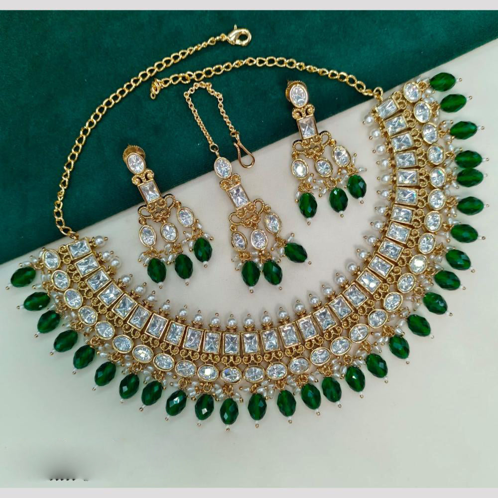 Royal Kundan Jewellery Gold Plated Polki Kundan Stone And Beads Necklace Set