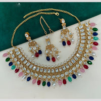 Royal Kundan Jewellery Gold Plated Polki Kundan Stone And Beads Necklace Set