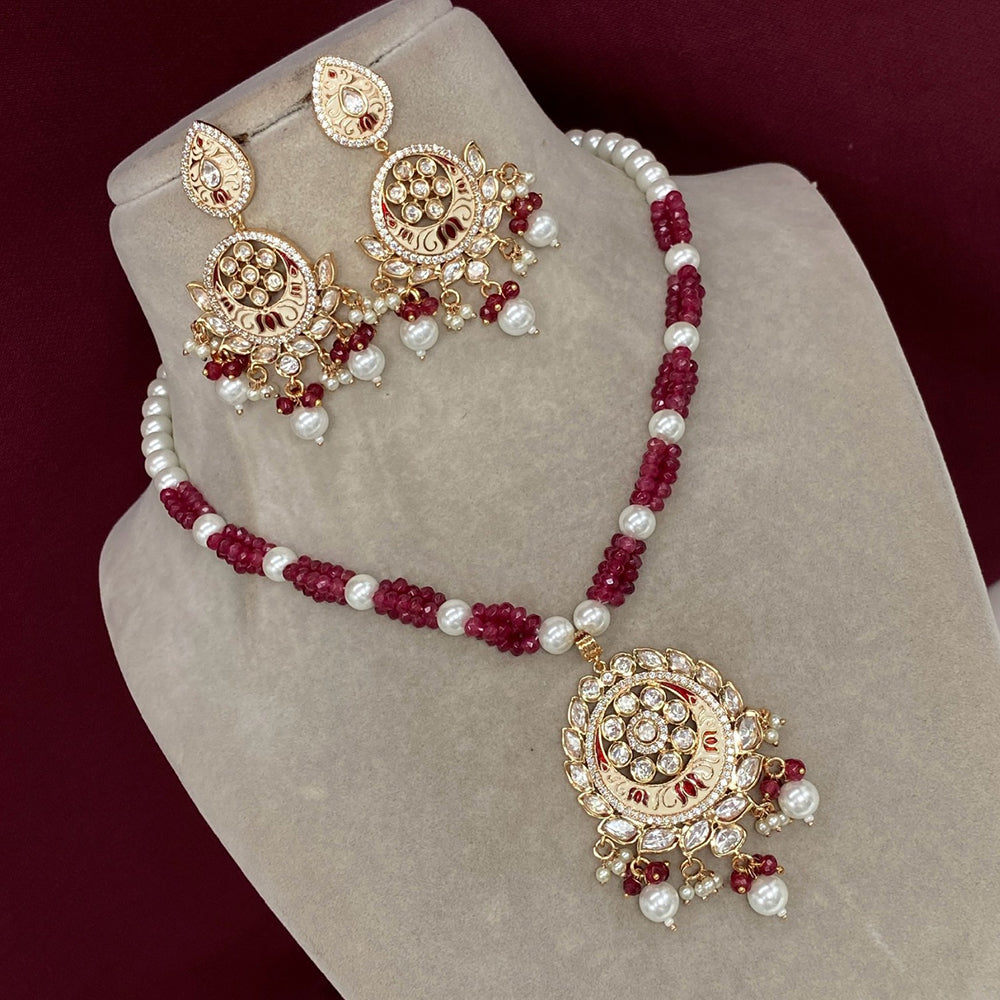 Royal Kundan Jewellery Gold Plated Polki Kundan Stone And Beads Meenakari Necklace Set