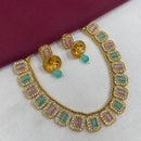 Royal Kundan Jewellery Green & Pink Color Gold Plated Austrain Stone Necklace Set