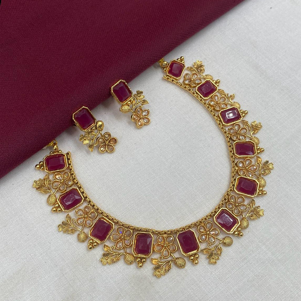 Royal Kundan Jewellery Dark Pink with Gold Plating & Sparkling Crystal Traditional Indian Jewelry