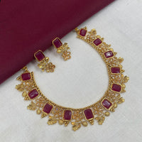 Royal Kundan Jewellery Dark Pink with Gold Plating & Sparkling Crystal Traditional Indian Jewelry