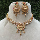Royal Kundan Jewellery Gold Plated Temple Necklace Set Green & Pink with Pota and Pearls