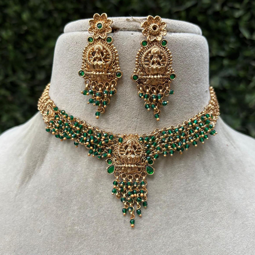 Royal Kundan Jewellery Gold Plated Temple Necklace Set with Pota Stones & Pearls