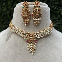 Royal Kundan Jewellery Gold Plated Temple Necklace Set with Pota Stones & Pearls