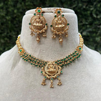 Royal Kundan Jewellery Gold Plated Temple Necklace Set with Pota Stones & Pearls