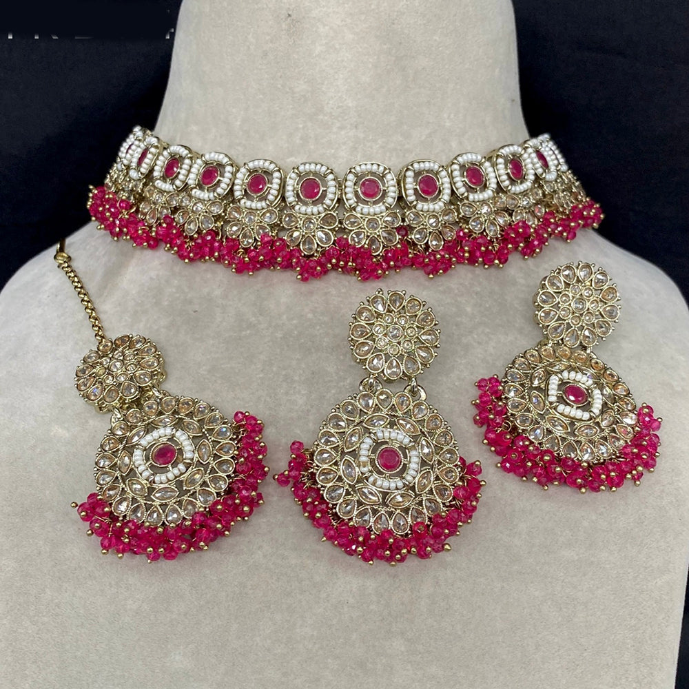Royal Kundan Jewellery  Gold Plated Choker Necklace Set with Crystal & Pearls A Perfect Blend of Tradition