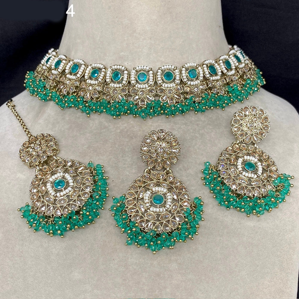 Royal Kundan Jewellery  Gold Plated Choker Necklace Set with Crystal & Pearls A Perfect Blend of Tradition