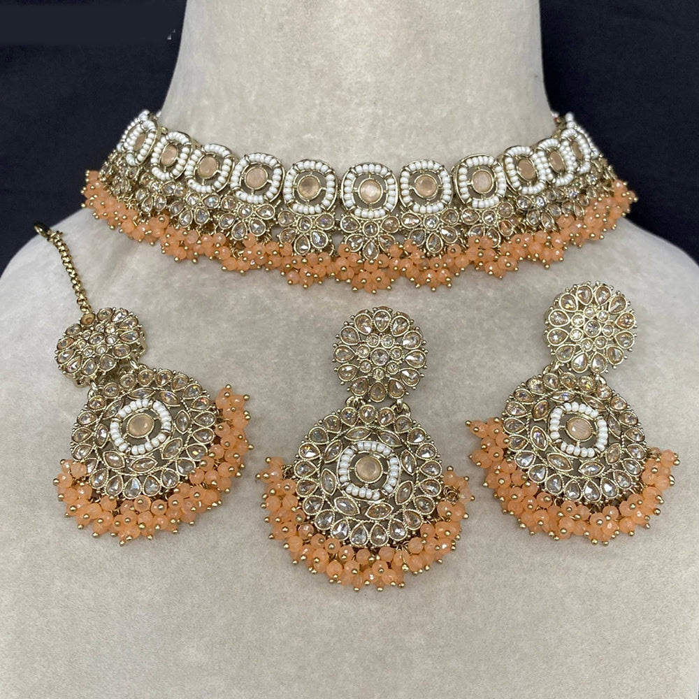 Royal Kundan Jewellery  Gold Plated Choker Necklace Set with Crystal & Pearls A Perfect Blend of Tradition