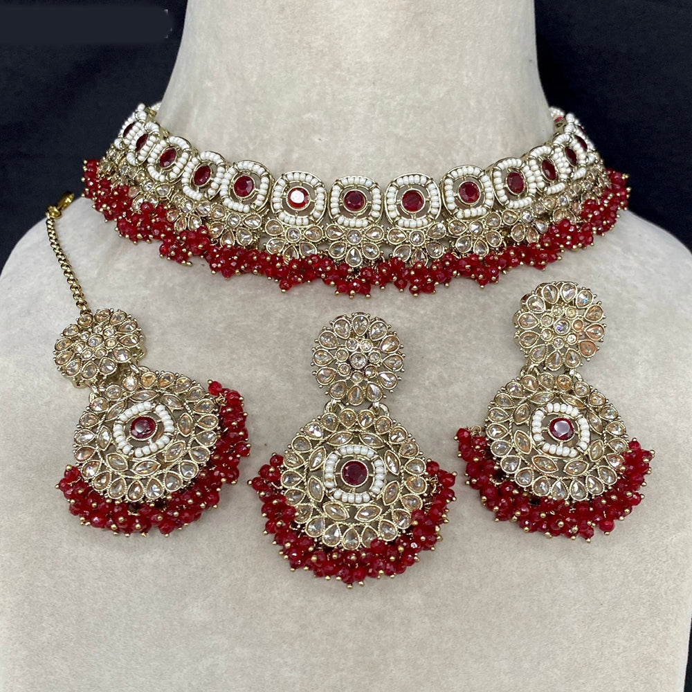 Royal Kundan Jewellery  Gold Plated Choker Necklace Set with Crystal & Pearls A Perfect Blend of Tradition