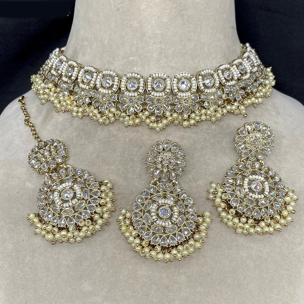 Royal Kundan Jewellery  Gold Plated Choker Necklace Set with Crystal & Pearls A Perfect Blend of Tradition
