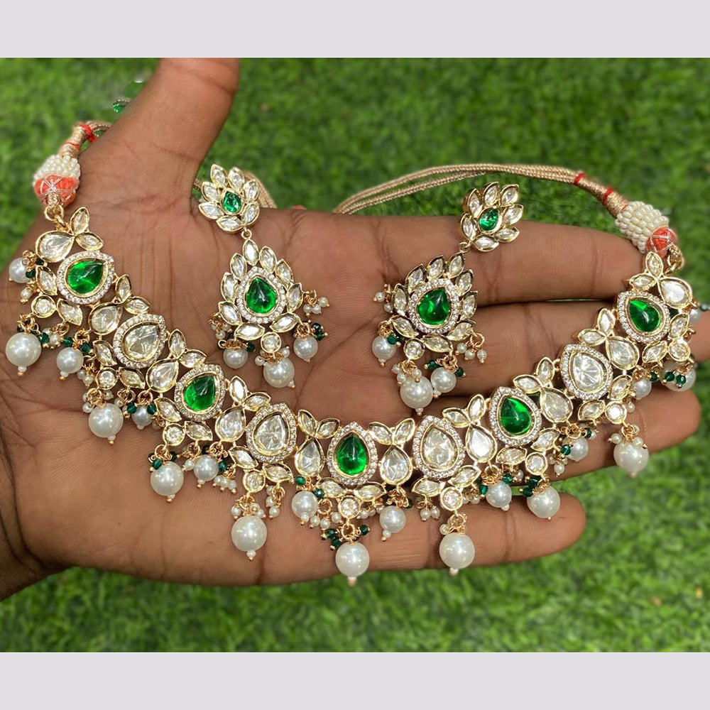 Royal Kundan Jewellery Gold Plated Finish Designer Polki Kundan And Beads Necklace Set