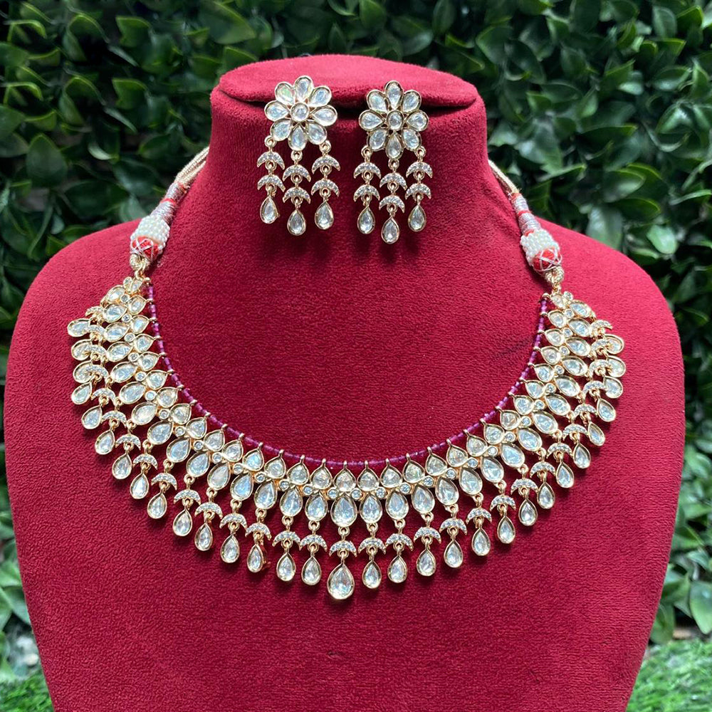Royal Kundan Jewellery Gold Plated Finish Designer Polki Kundan And Pearl Necklace Set