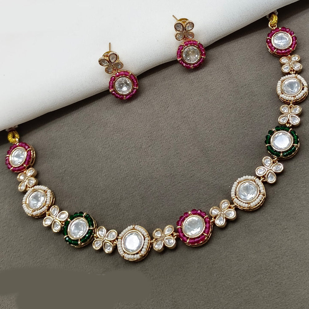 Royal Kundan Jewellery Elegant Gold Plated Polki Kundan Necklace Set