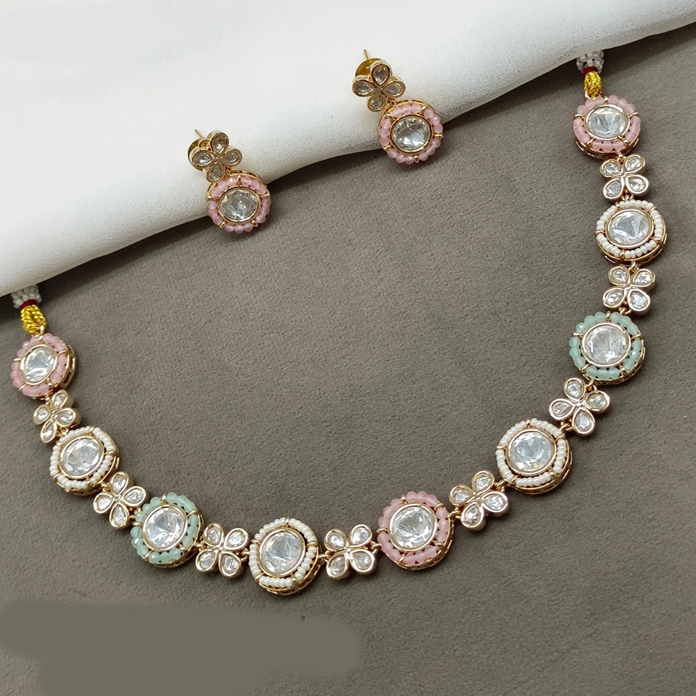 Royal Kundan Jewellery Elegant Gold Plated Polki Kundan Necklace Set