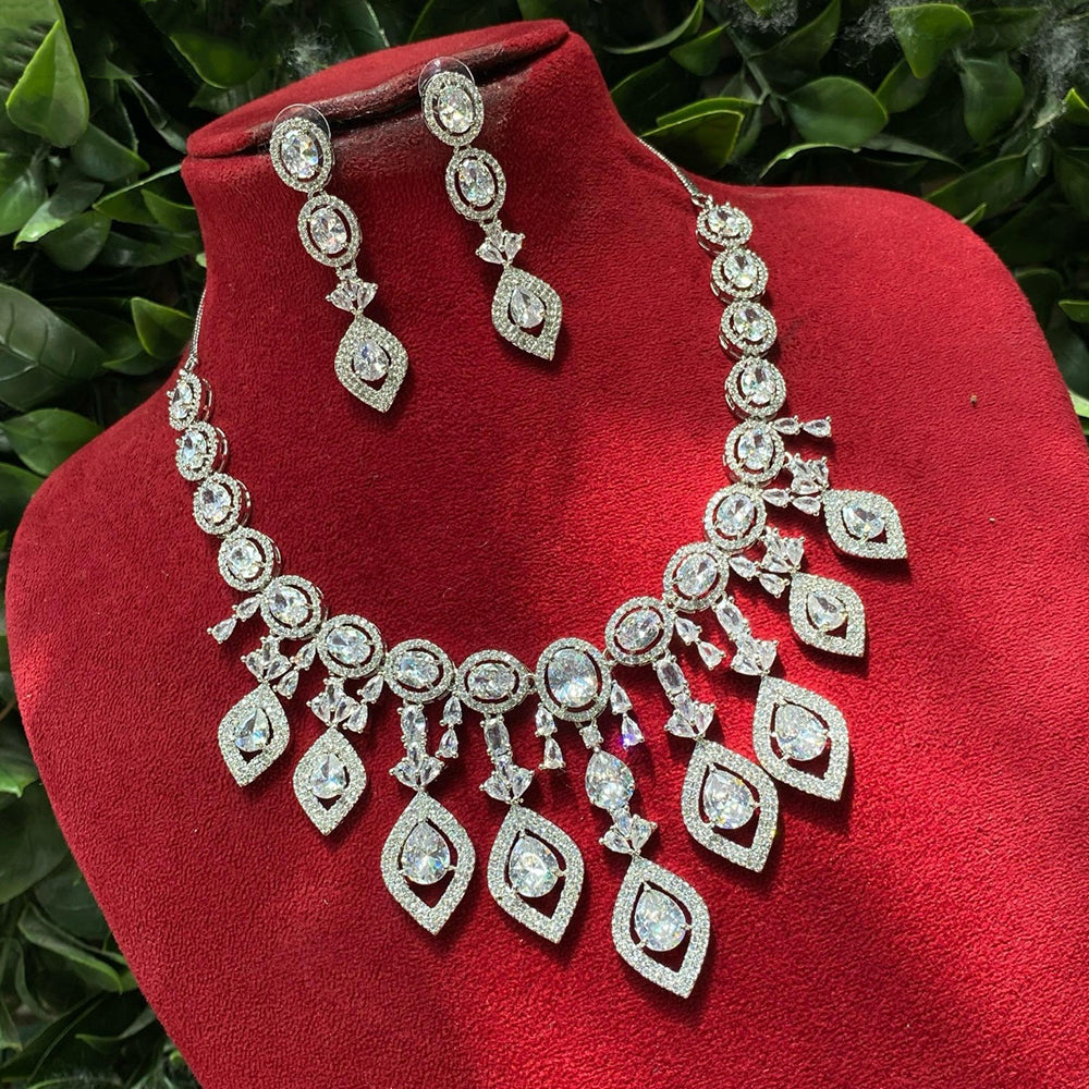 Royal Kundan Jewellery Glamorous American Diamond And Beads Necklace Set