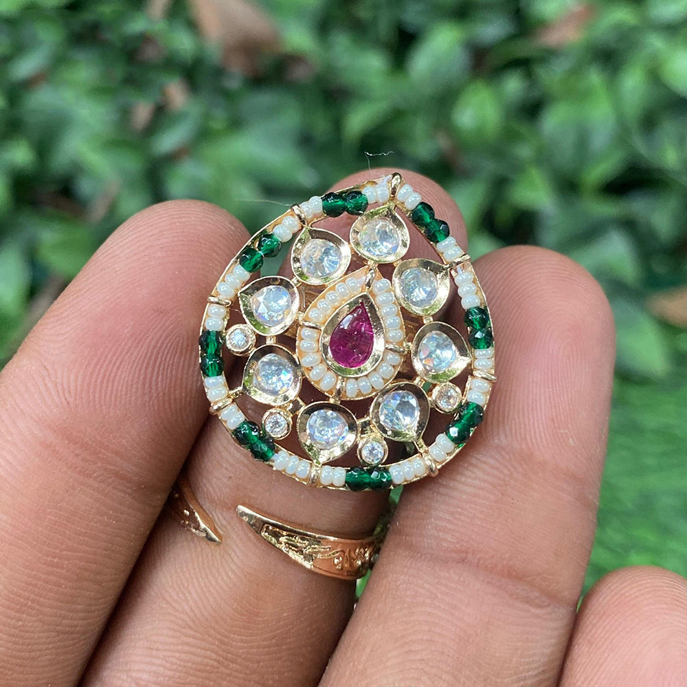Royal Kundan Jewellery Polki Kundan Stone And Pearl Finger Ring