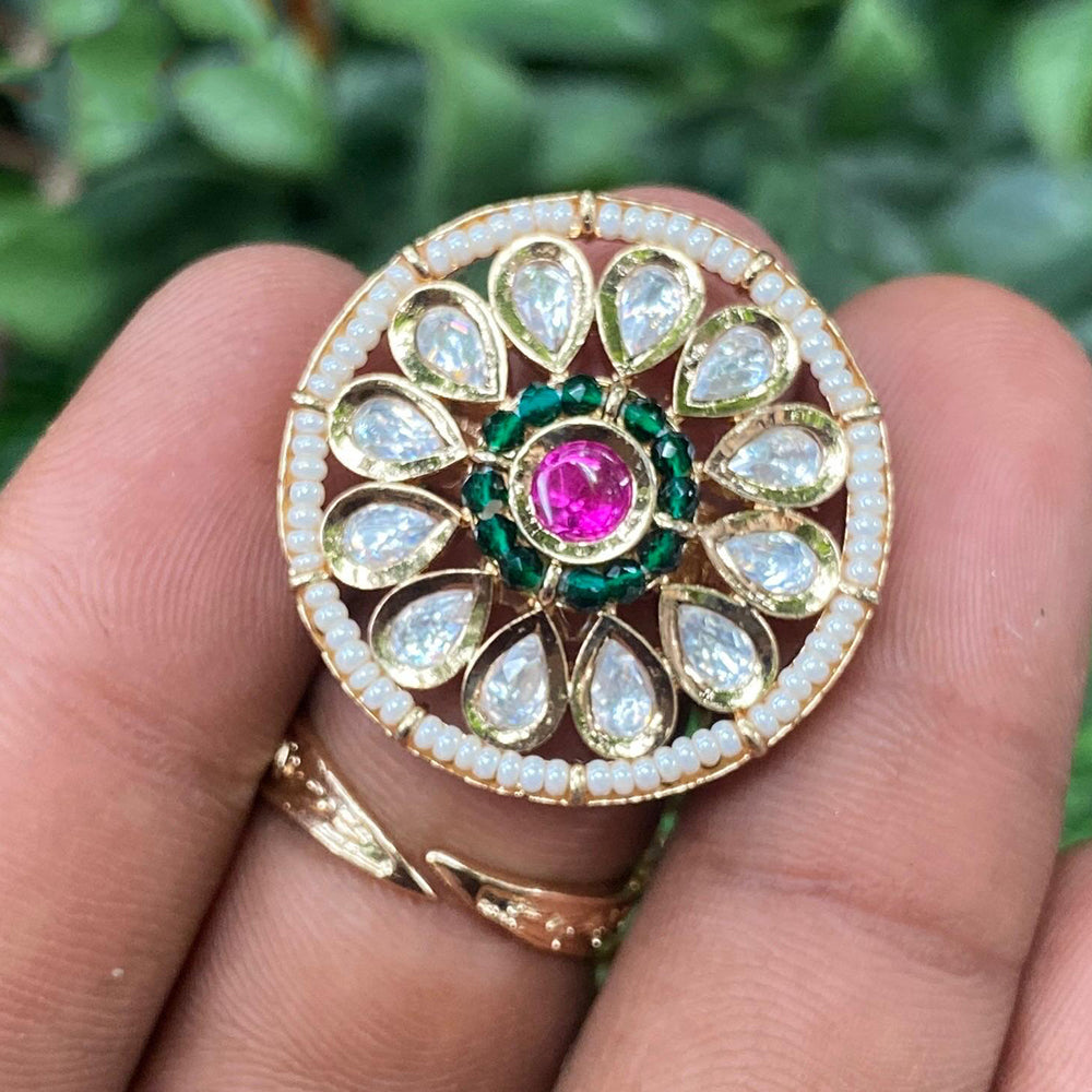 Royal Kundan Jewellery Polki Kundan Stone And Pearl Finger Ring