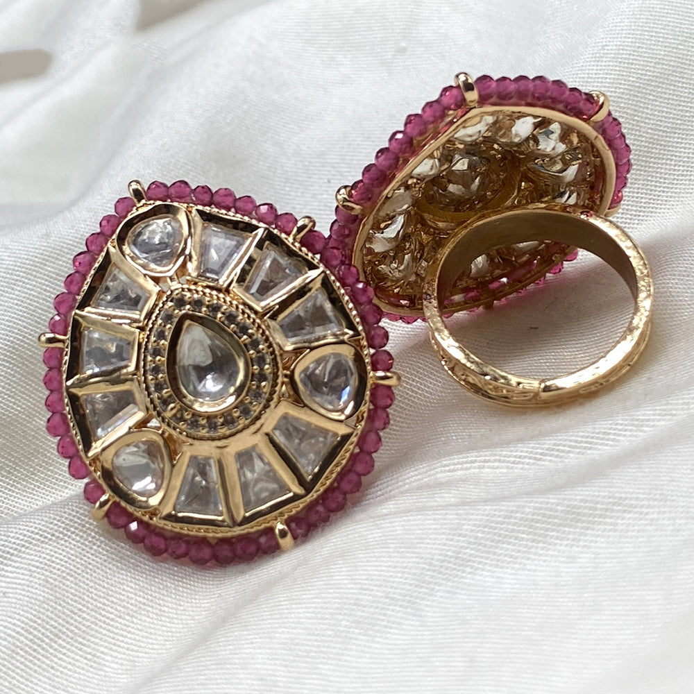 Royal Kundan Jewellery Polki Kundan Stone And Pearl Finger Ring