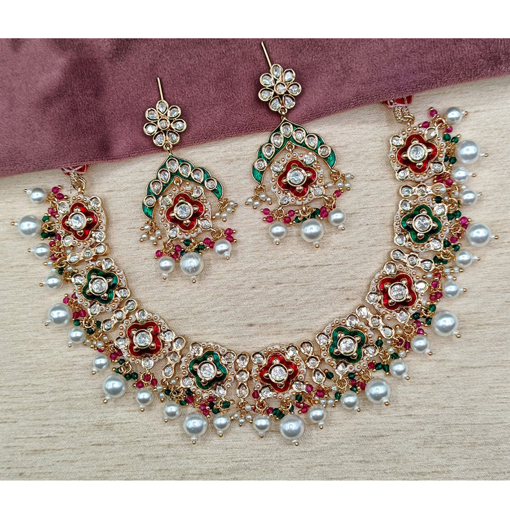Royal Kundan Jewellery Designer Polki Kundan And Pearl Meenakari Necklace Set
