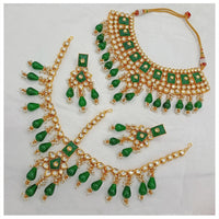 Royal Kundan Jewellery Premium Kundan Stone Beaded Necklace Set With Maangtikka